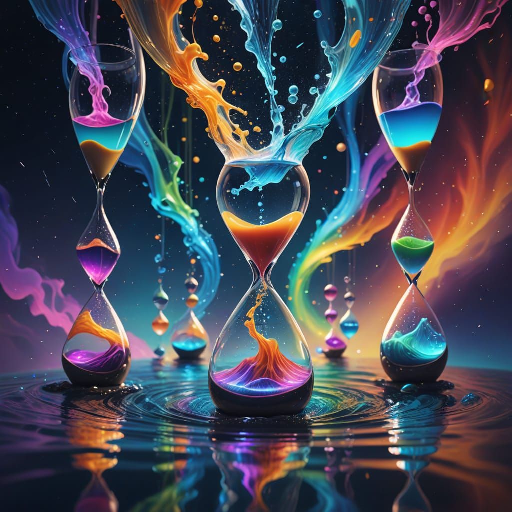 Surreal Hourglass with Miniature Figures in Digital Art Styl...