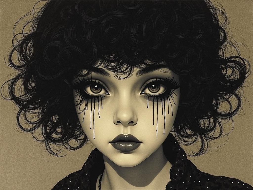 Melancholic Fornasetti-Style Portrait with Tears