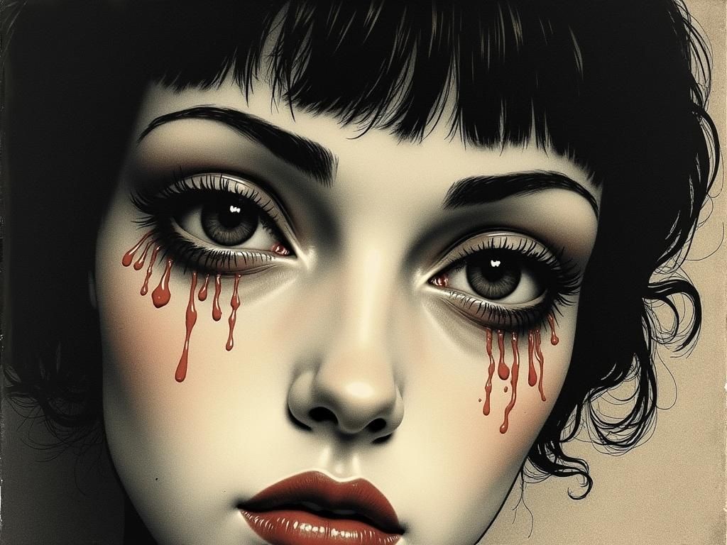 Crying Face in Noir Calotype Style