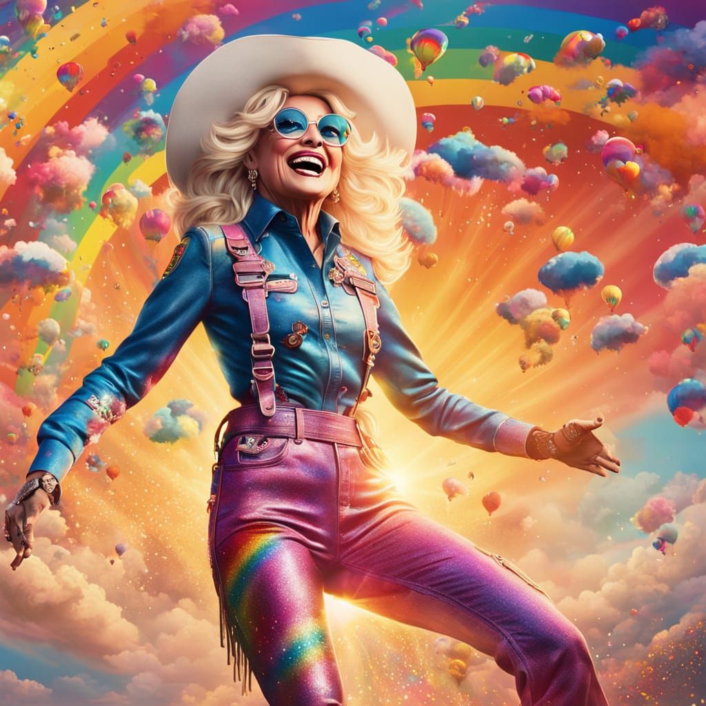 Dolly Parton Skydiving in Sparkly Jumpsuit, Golden Hour