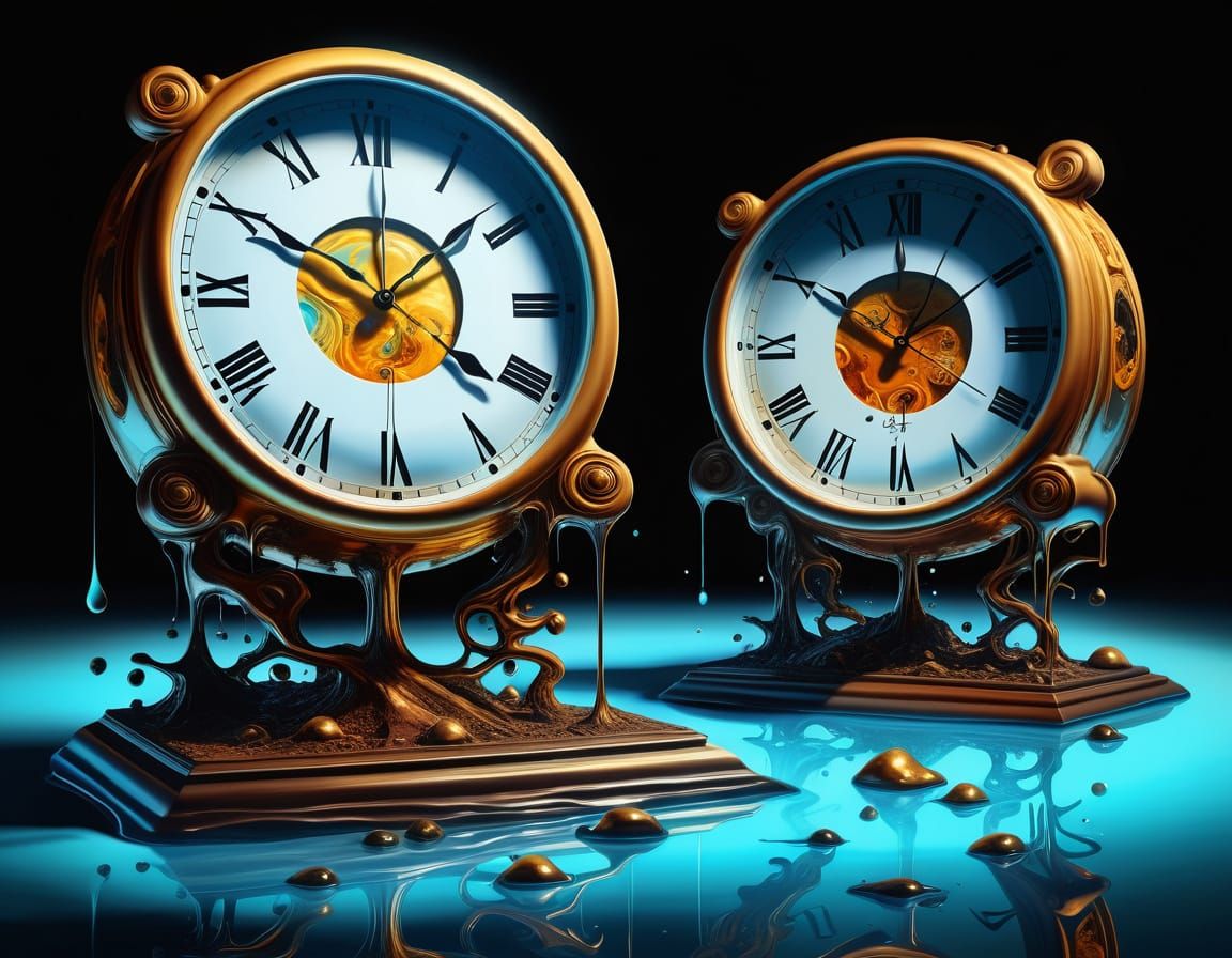 Surreal Oil Painting of Melting Clocks in a Fantasy Studio