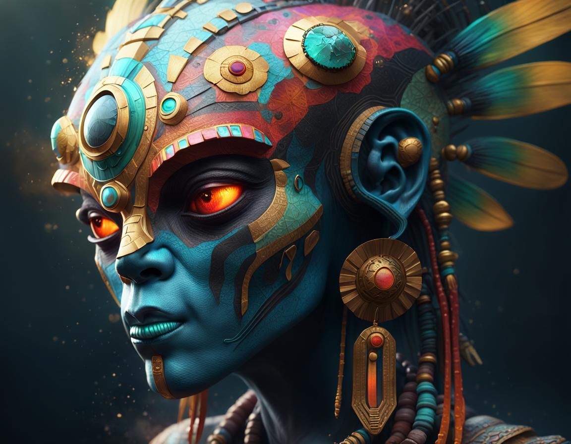 Alien Kachina Portrait in Digital Fantasy Art Style