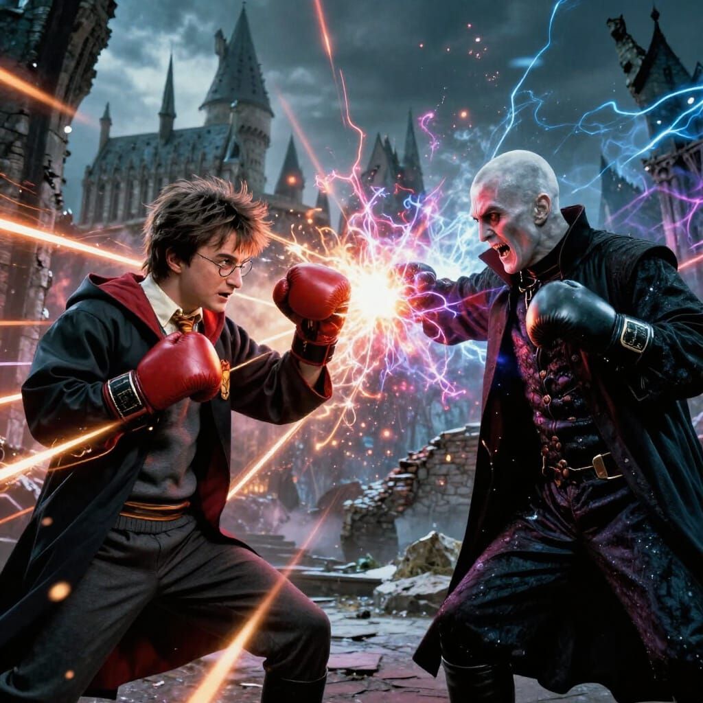 Harry Potter and Voldemort Boxing Match in Hogwarts Ruins