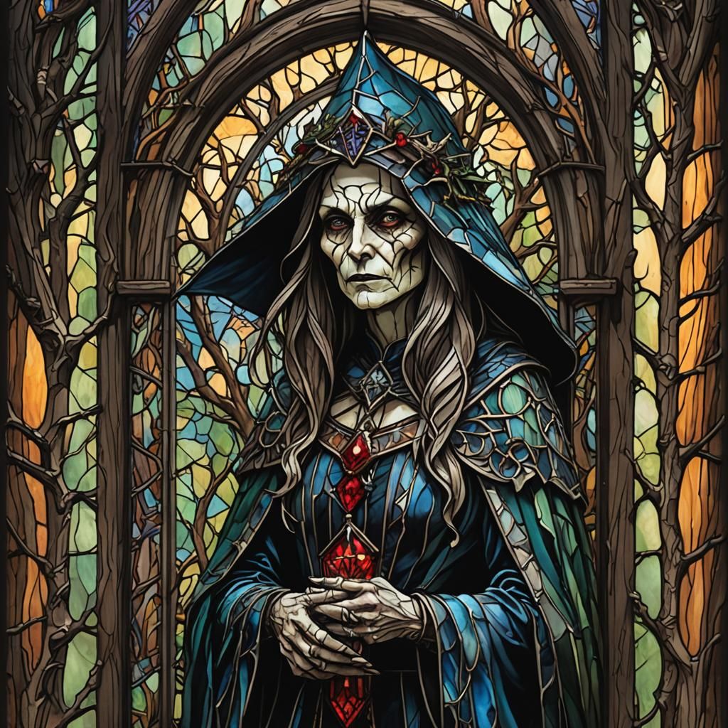 Woods Witch in Gothic Stained Glass