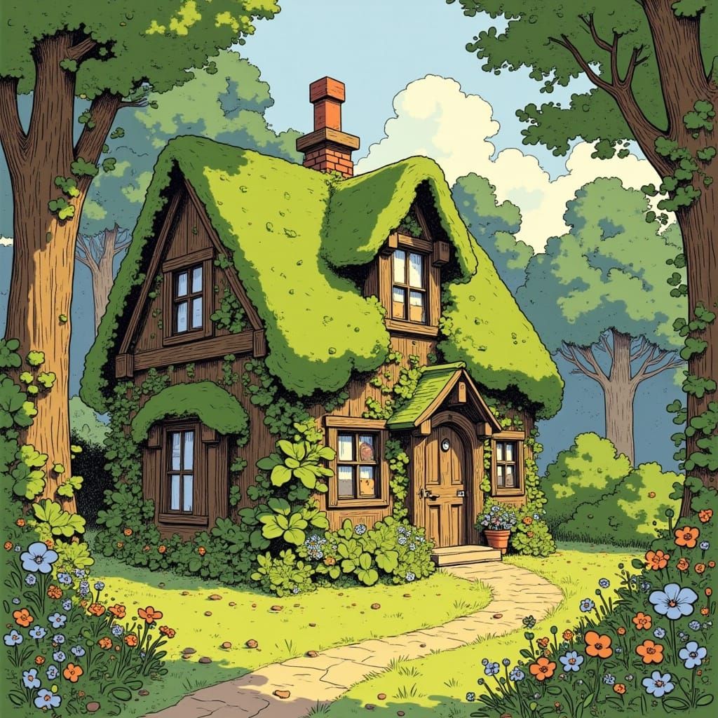 Enchanted Cottage in Whimsical Forest Setting