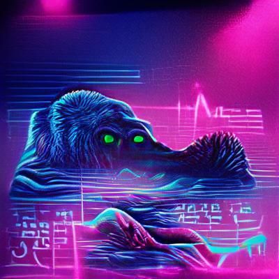 Cryptozoology in Synthwave Neon Retro Style