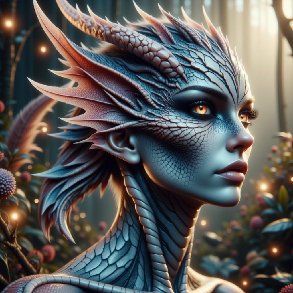 Masculine Demonic Reptilian God with Rainbow Scales