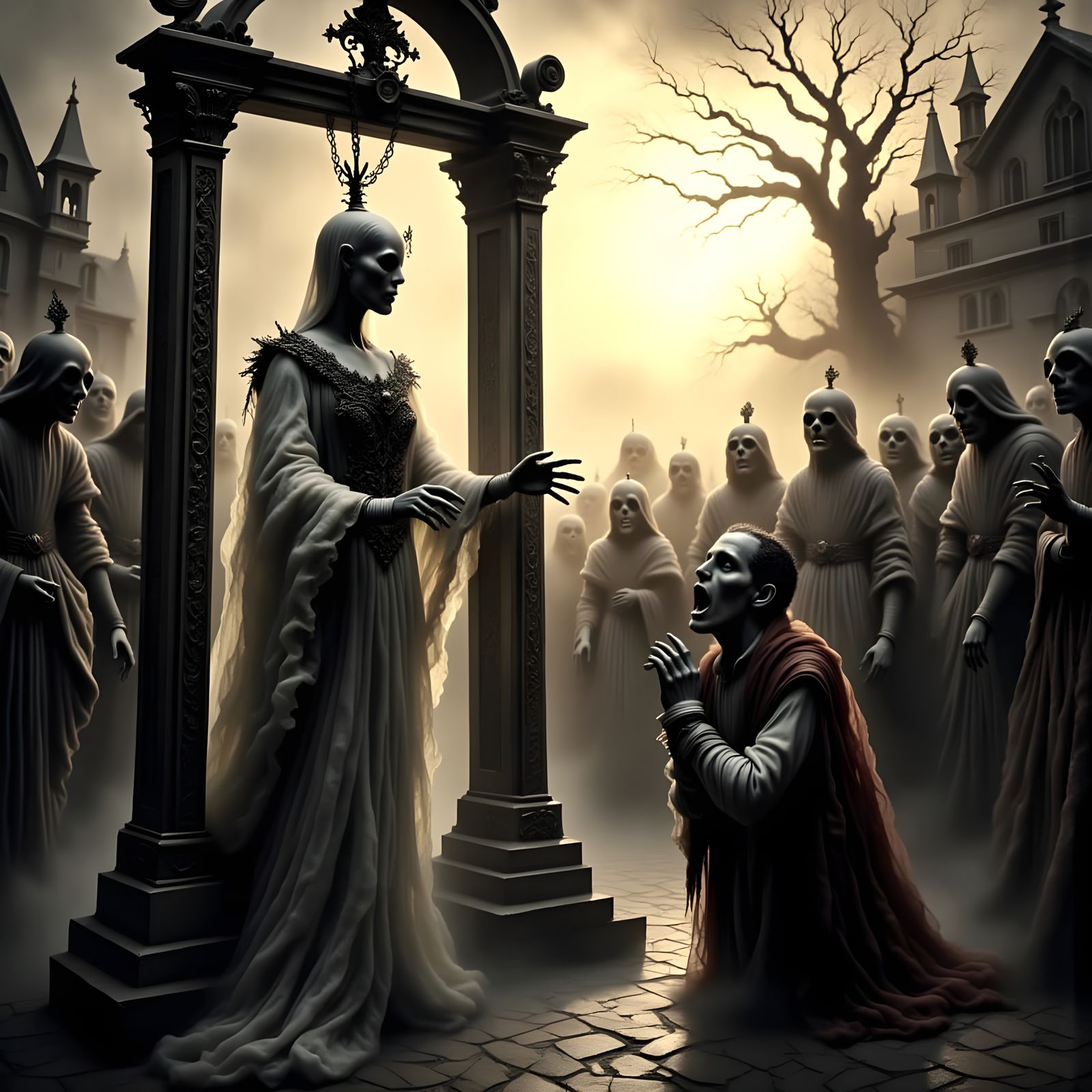 The Queen's Bloody Justice in a Guillotine Scene