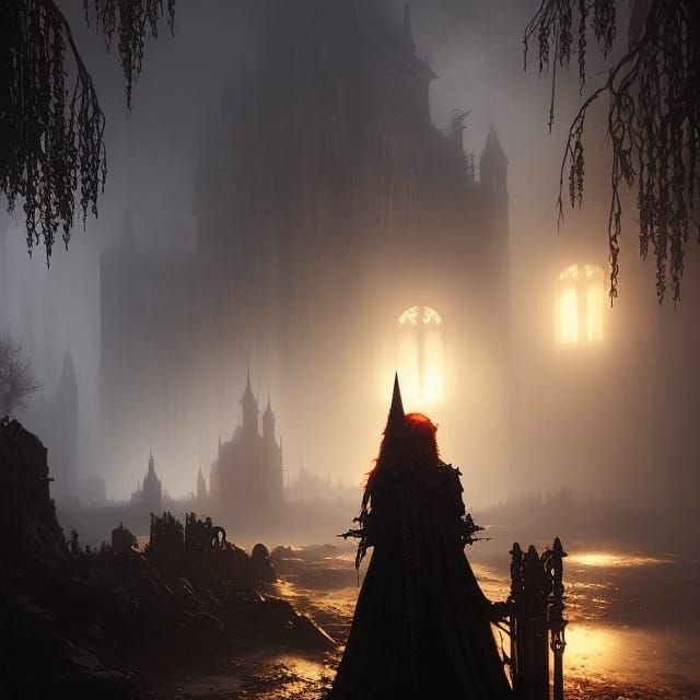 Darkly Beautiful Gothic Witch in Detailed Painting Style