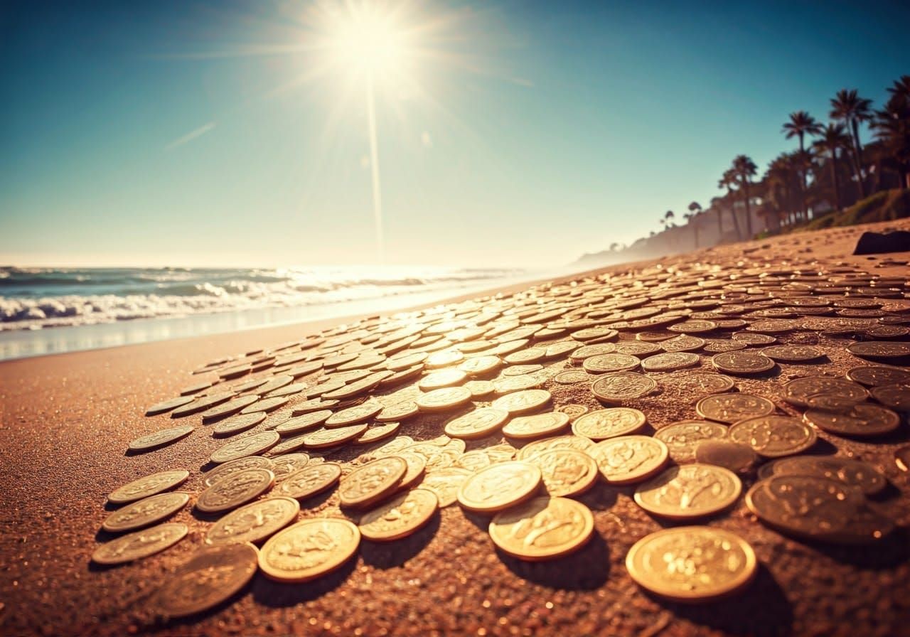 Sunny Beach Treasure in Cinematic Film Style