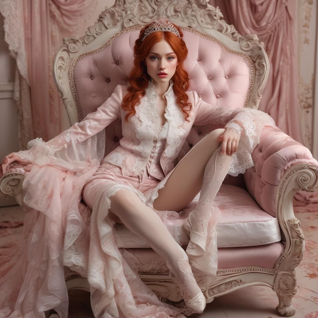 Ethereal Red-Haired Fairy on Victorian Chaise Lounge