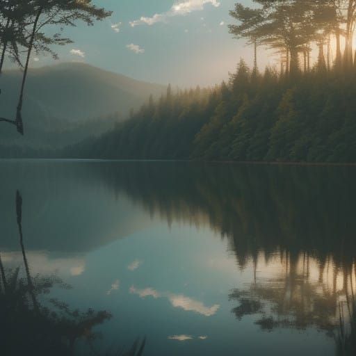Serene Lake Scene in Warm Light