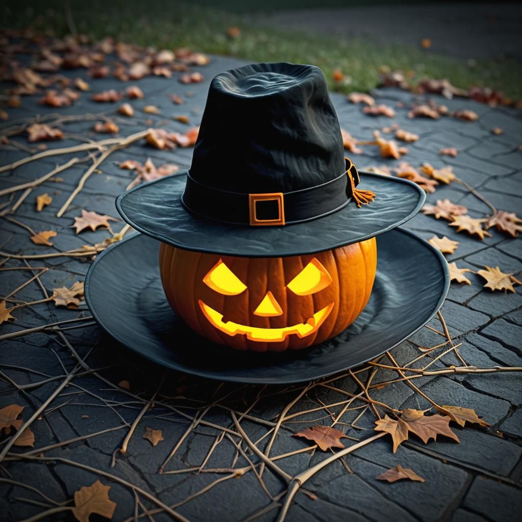Pilgrim Hat Jack-o-Lantern on Halloween Night