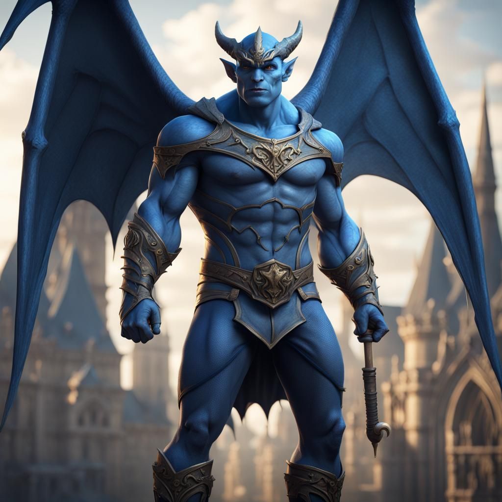 Gargoyle Superhero in Medieval Blue, Digital Art