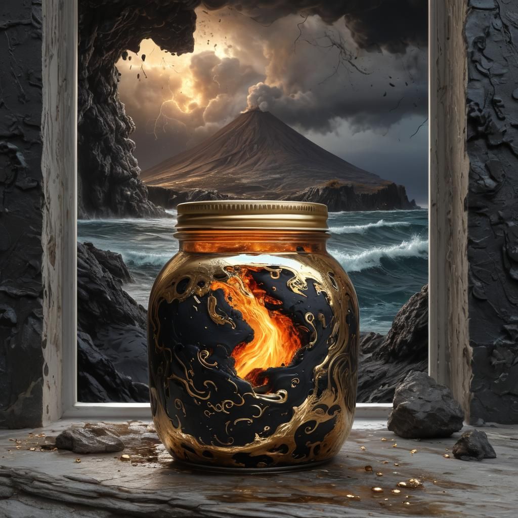 Volcanic Magic Lava Jar in Hyperrealistic Style