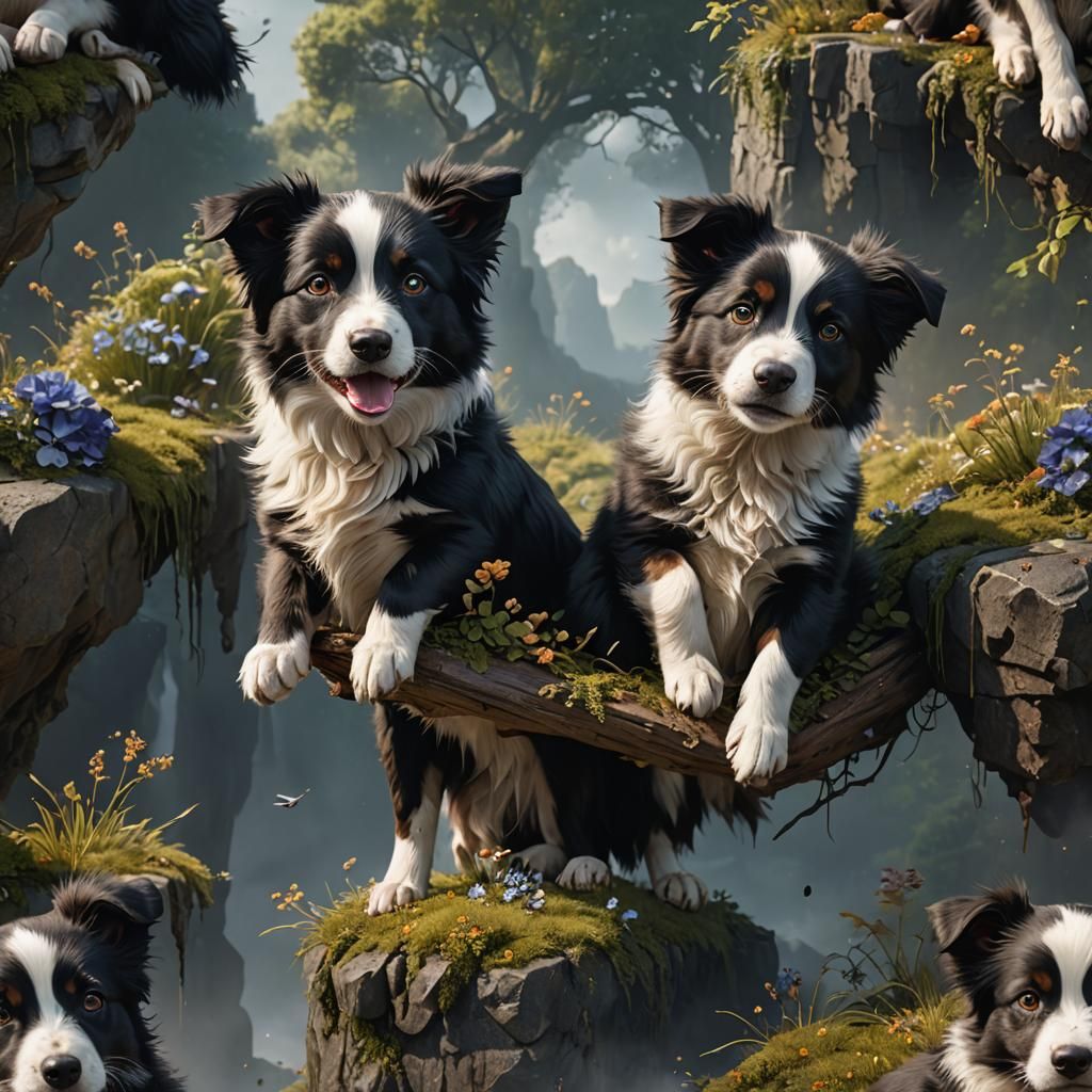 Adorable Border Collie Puppy in Detailed Fantasy Art