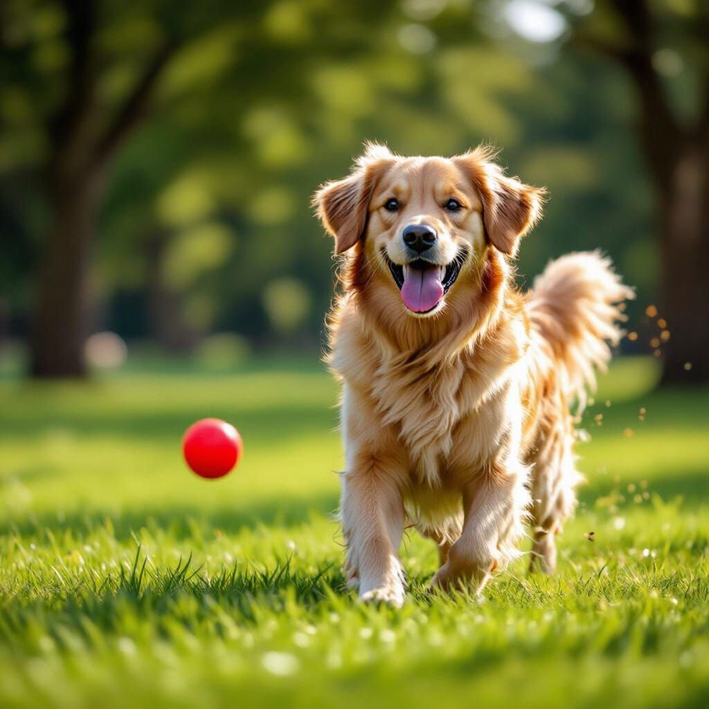 Happy Golden Retriever Playing Fetch in Sunny Park