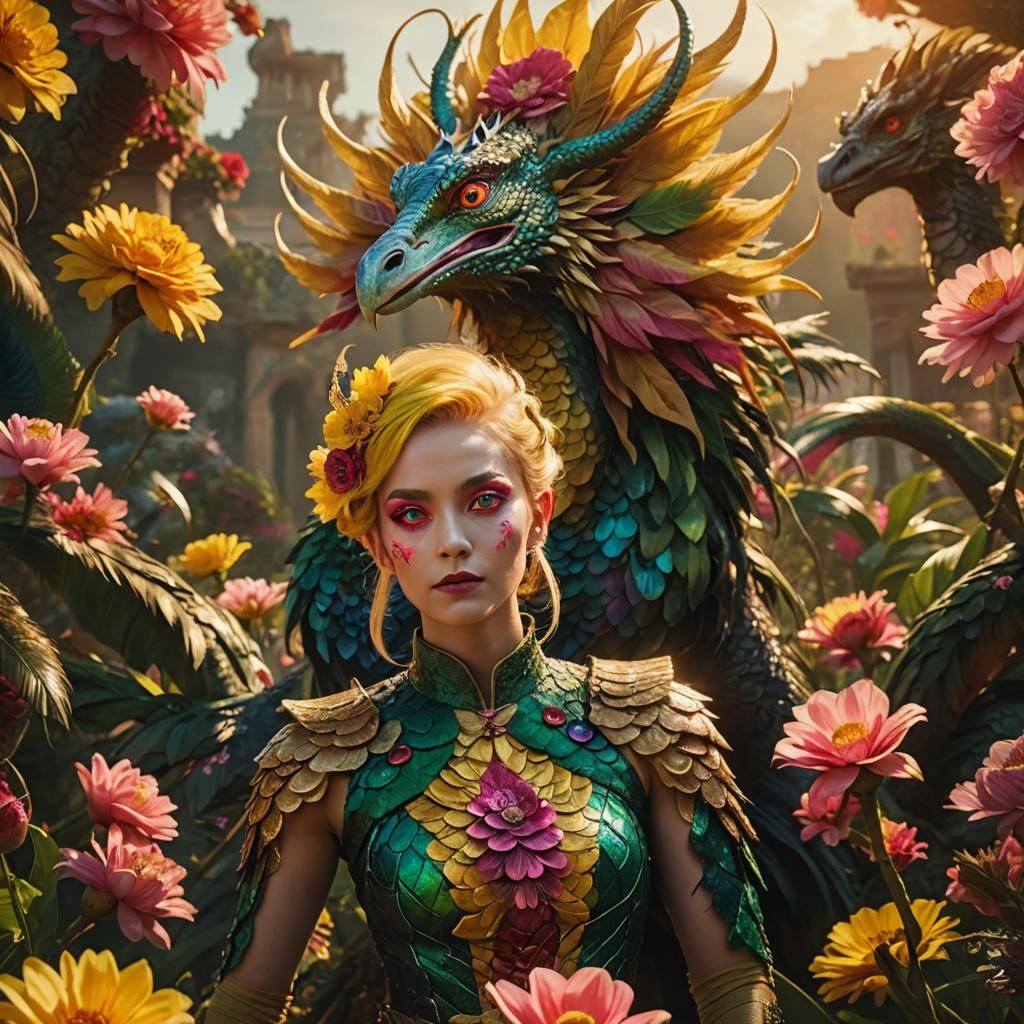 Dragon-Peacock Woman in Cinematic Lighting