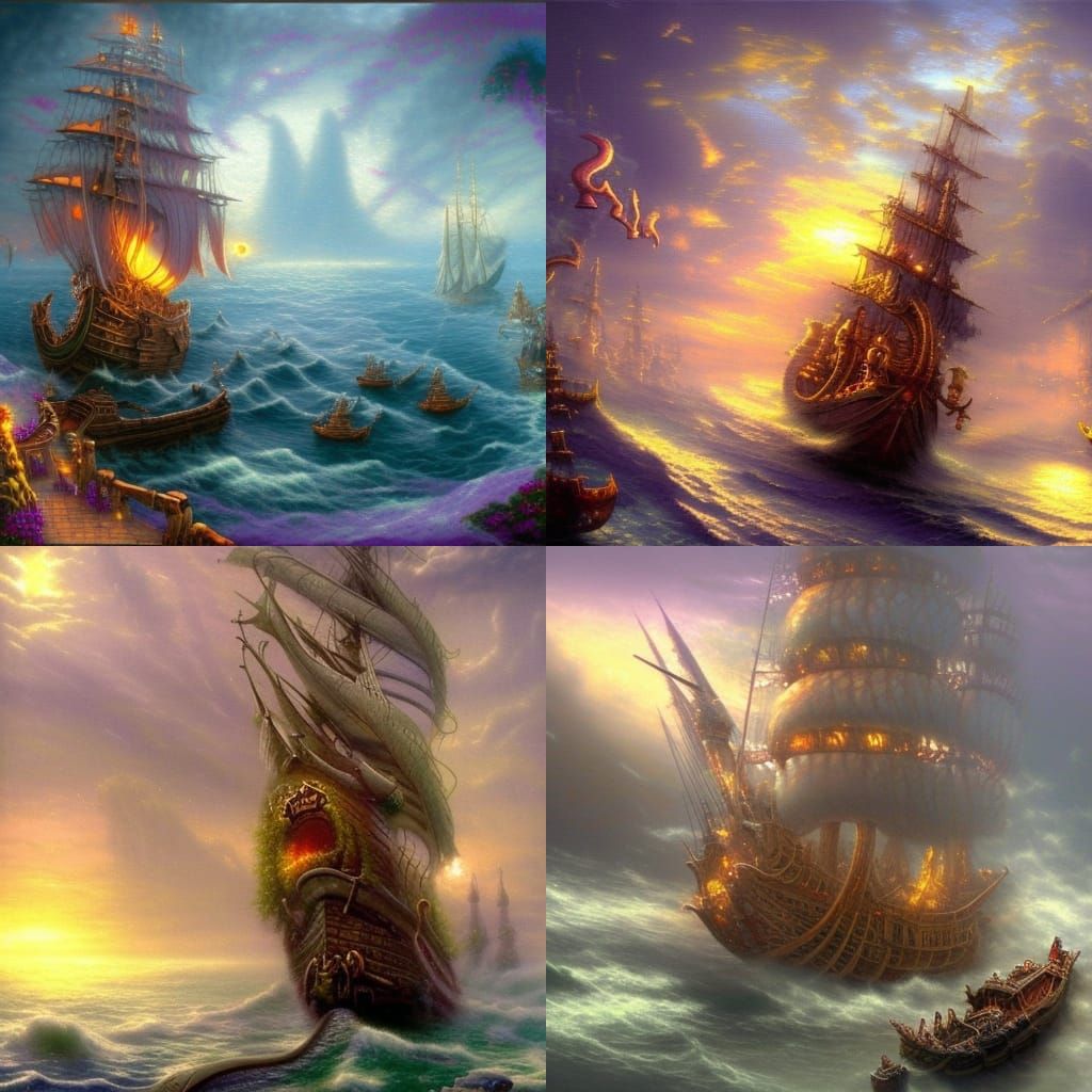 Giant Kraken Attacks Pirate Ship: Ethereal Fantasy