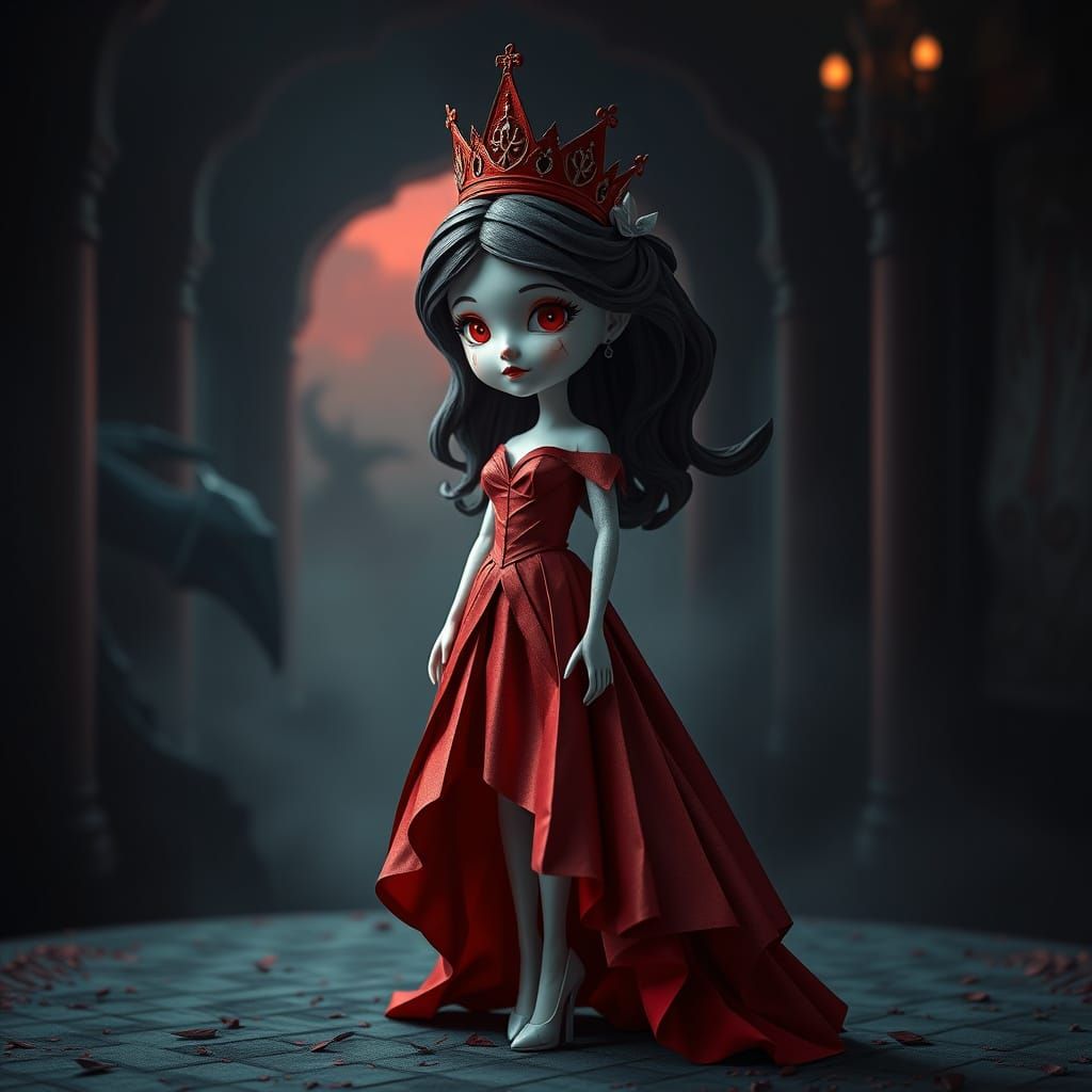 Dark Princess in Origami Red Gown