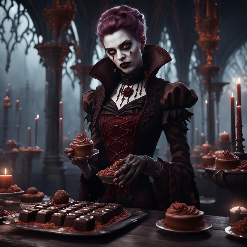 Goth Vampire in Chocolate, Detailed Fantasy Art