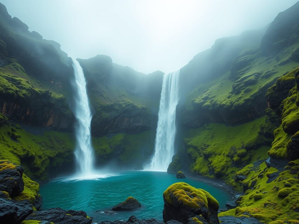 Mystical Icelandic Waterfall in a Dreamlike Landscape