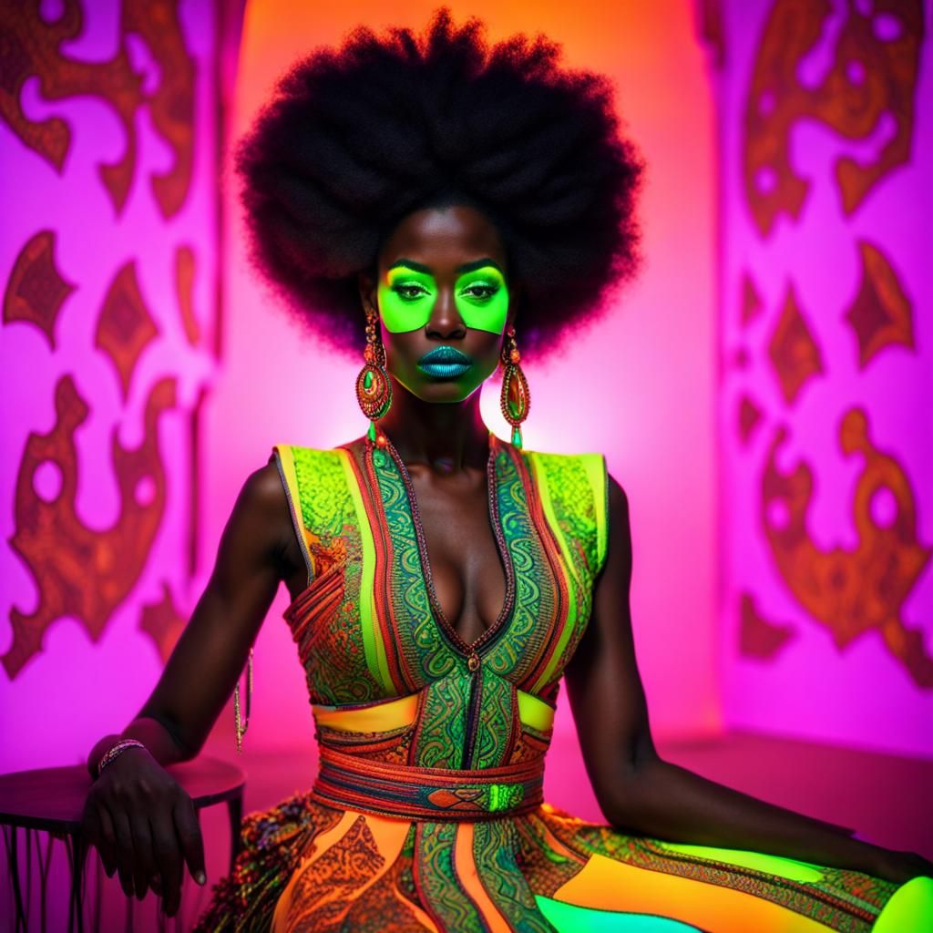 Neon UV Portrait of Model in Ethnic Costume