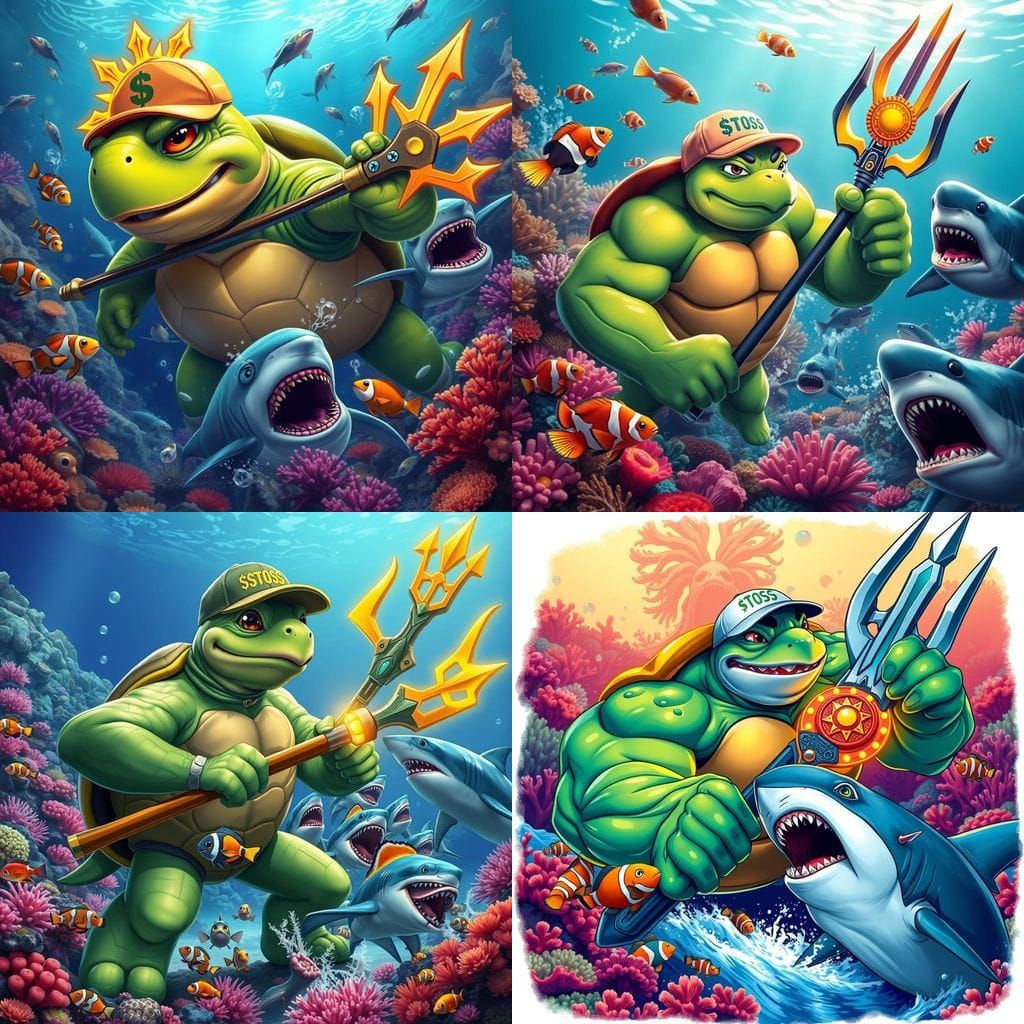 Vibrant Coral Reef Scene with Epic Green Sea Turtle