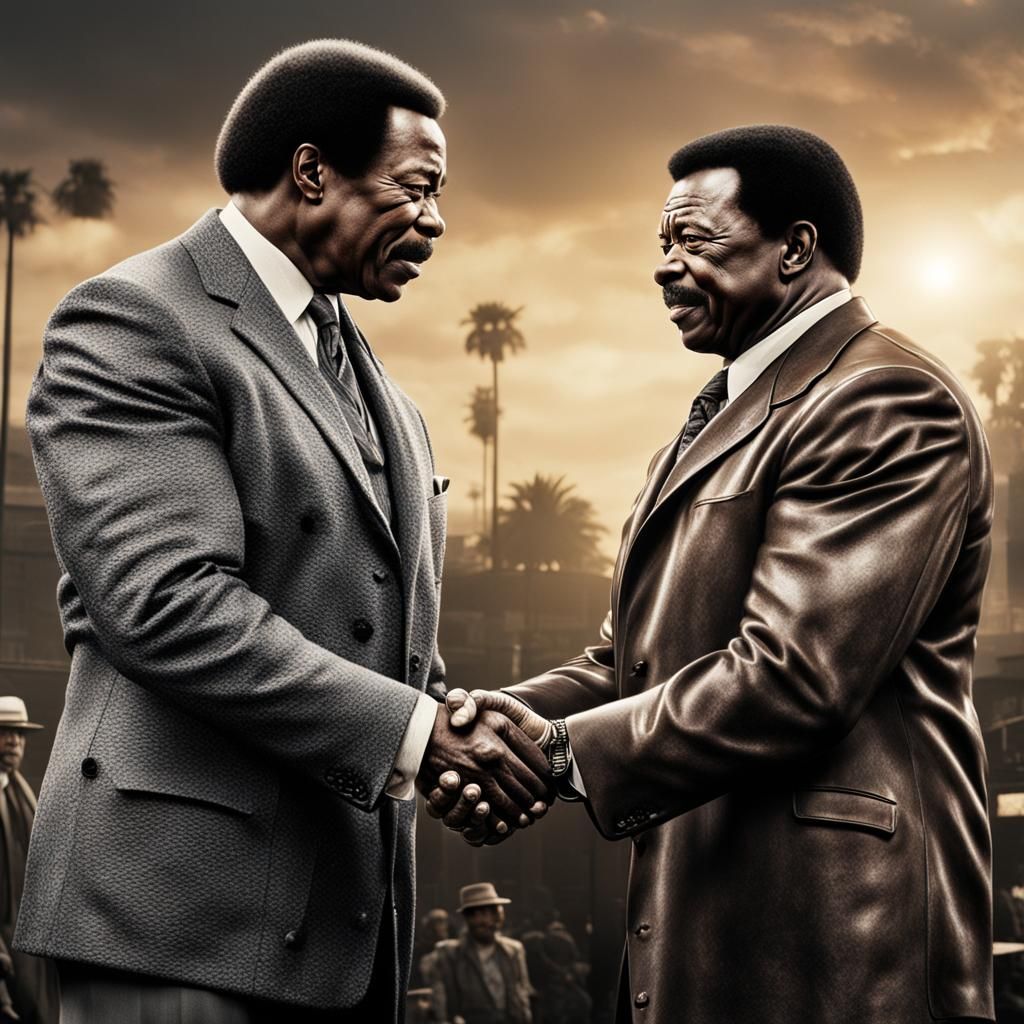 Arnold Schwarzenegger and Carl Weathers Handshake