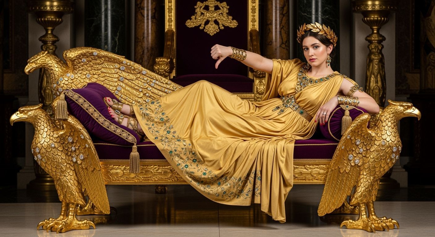 Roman Empress on Lavish Golden Chaise Lounge