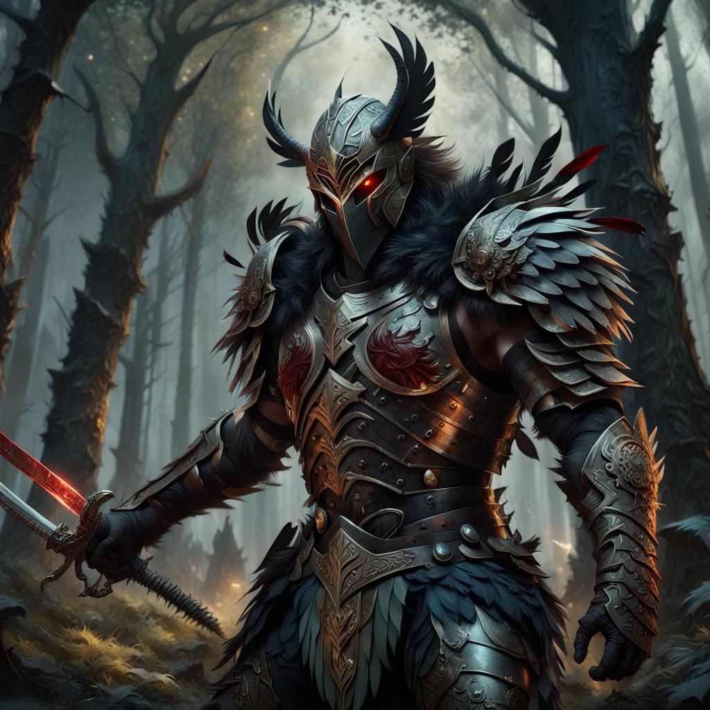 Epic Forest Battle Between Armored Knight and Beast