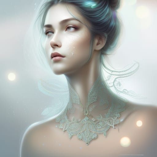 Beautiful Woman with Gold Jewelry and Lace Ornament