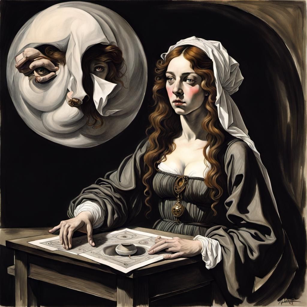 Mystical Fortune Teller in Psychedelic Renaissance Ink