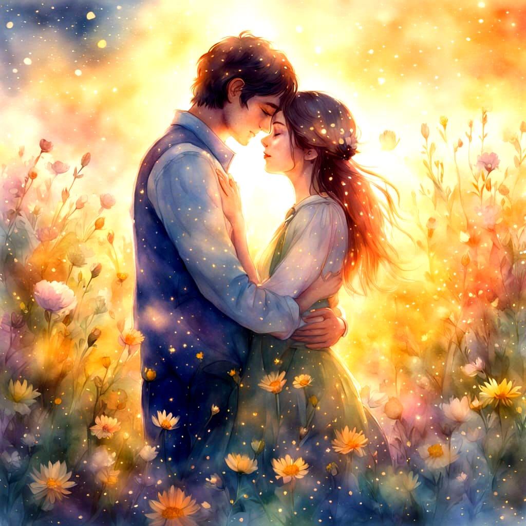 Romantic Couple in Ethereal Wildflower Field
