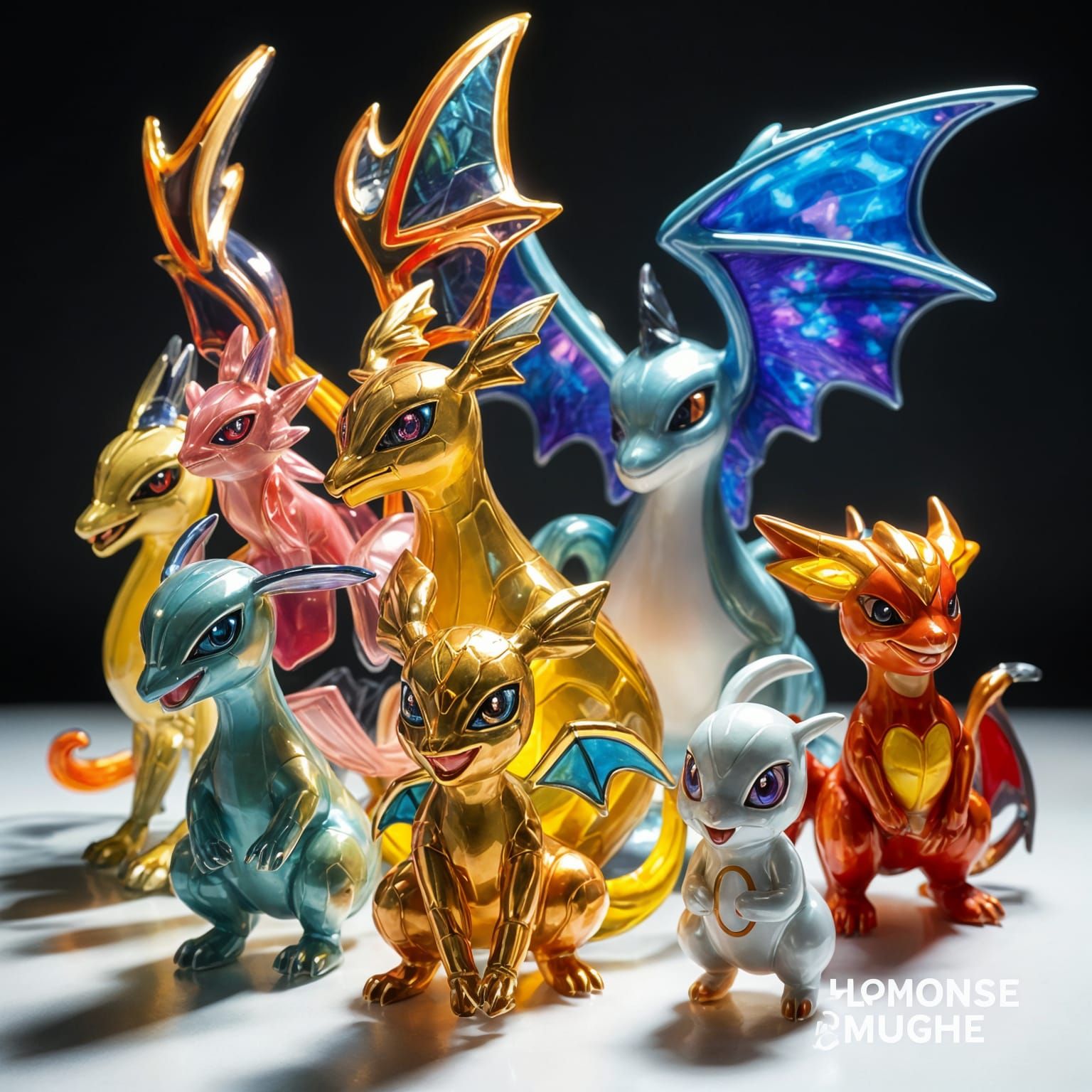 Pokemon Figurines in Glass with Volumetric Lighting