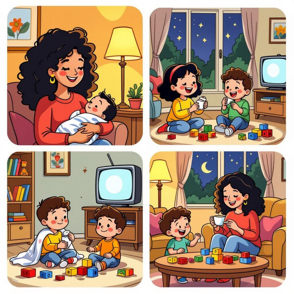 1980s Cartoon Storyboard: Warm Family Moments