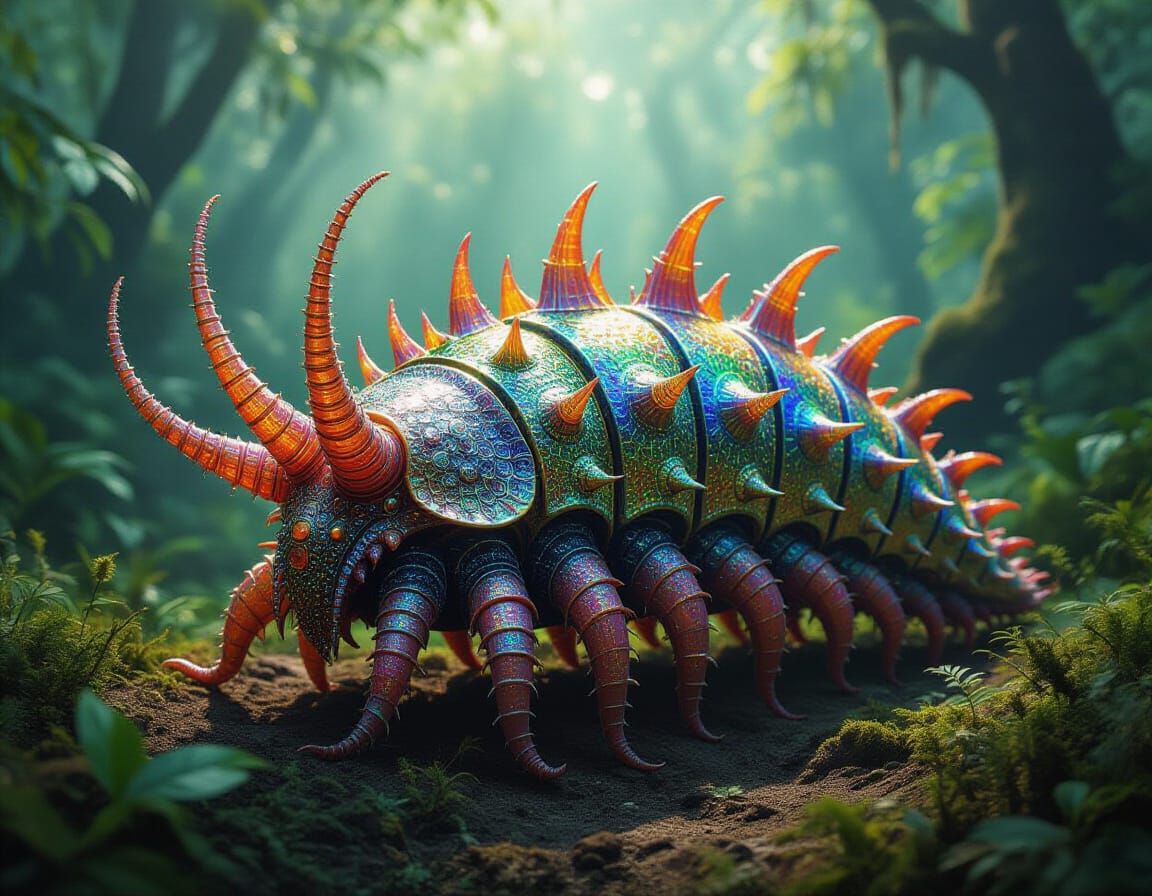 Bioluminescent Peacock Worm in Jungle Canopy