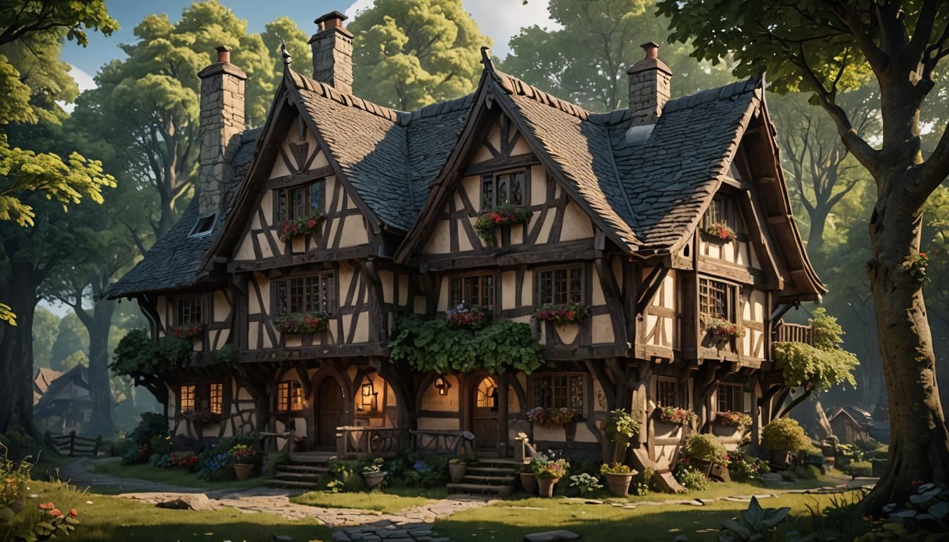 Quaint Cottage in Woods: Fantasy Concept Art