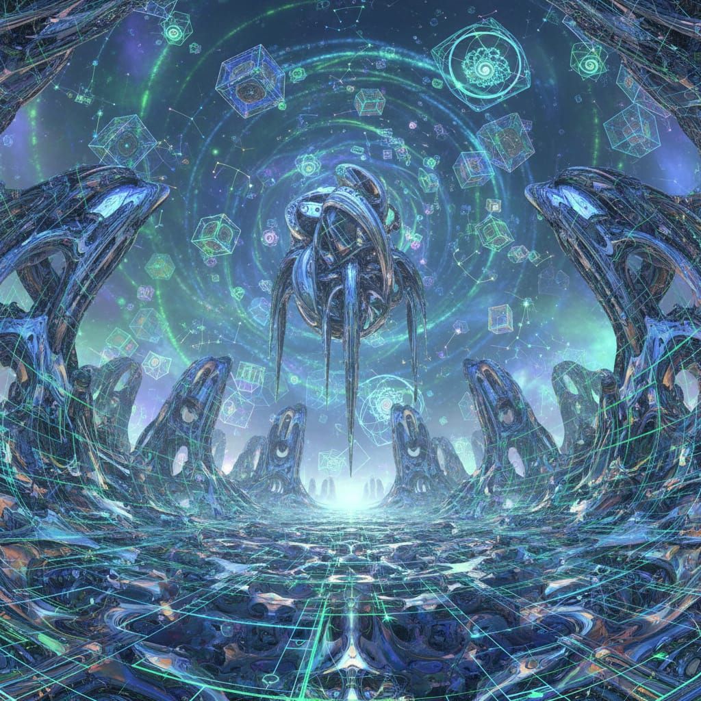 Abstract Bio-Mechanical Liquid Chrome Architecture in Vast L...