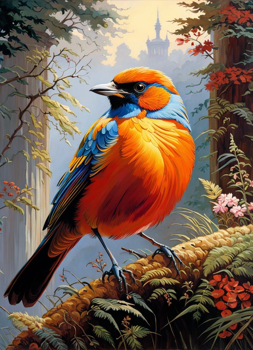 Renaissance Painting of a Majestic Bird with Bokeh