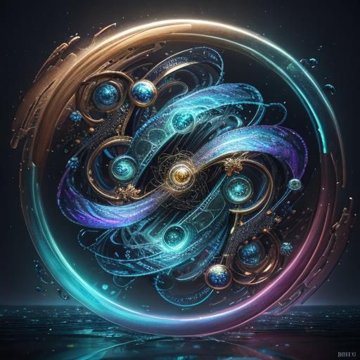 Abstract Luminescent Spirals with Geometric Elements in Digi...