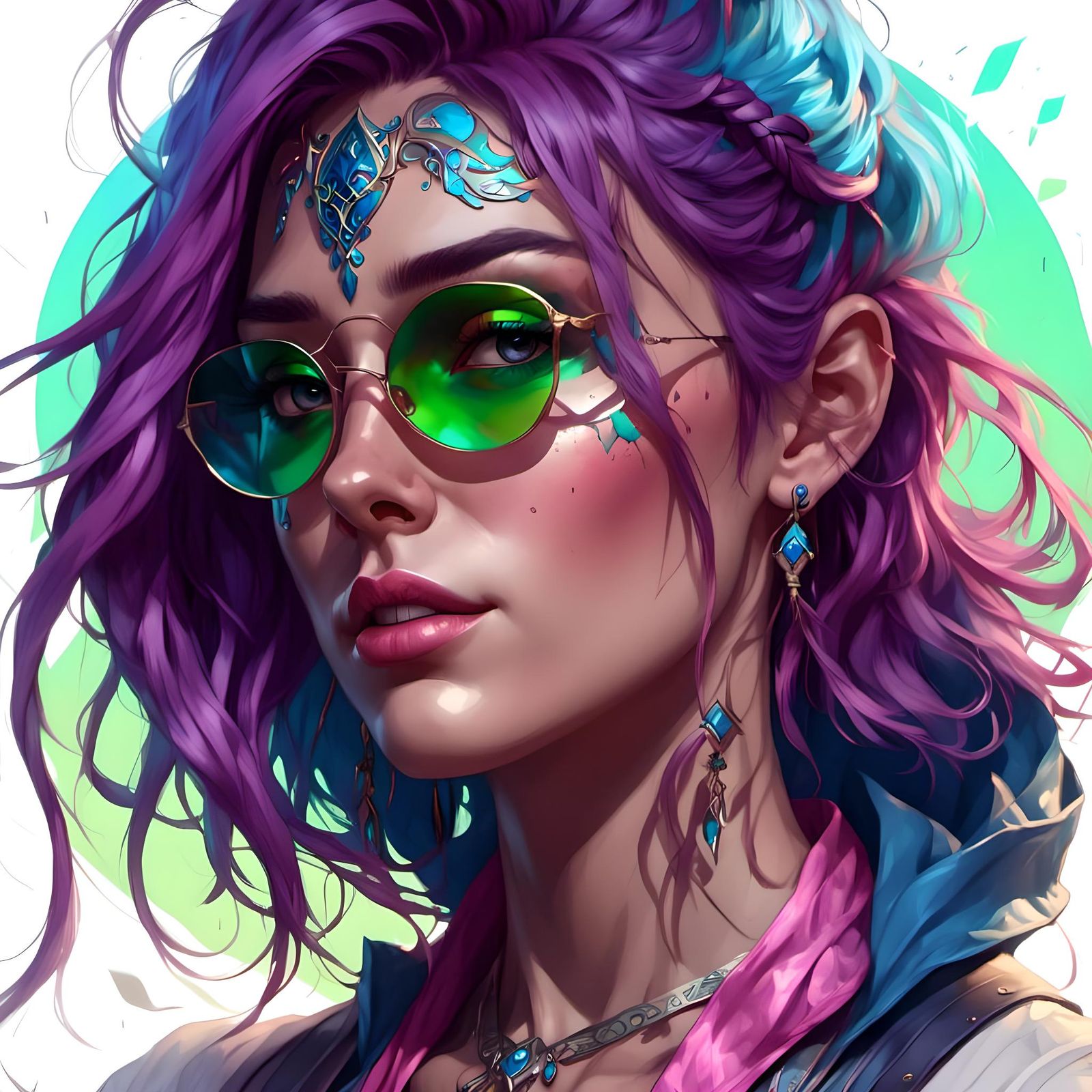 Female College Student, Neon Pink Wavy Hair, Shades of Purpl...