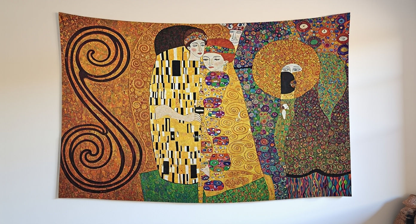 Vibrant Tapestry in Klimt and Peter Max Style