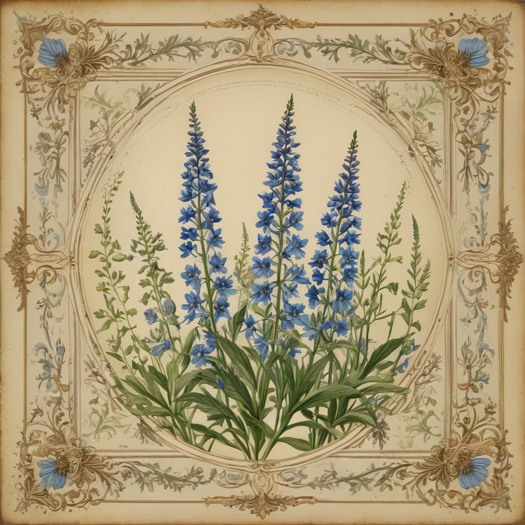 Delphinium Botanical Chart in Vintage Style