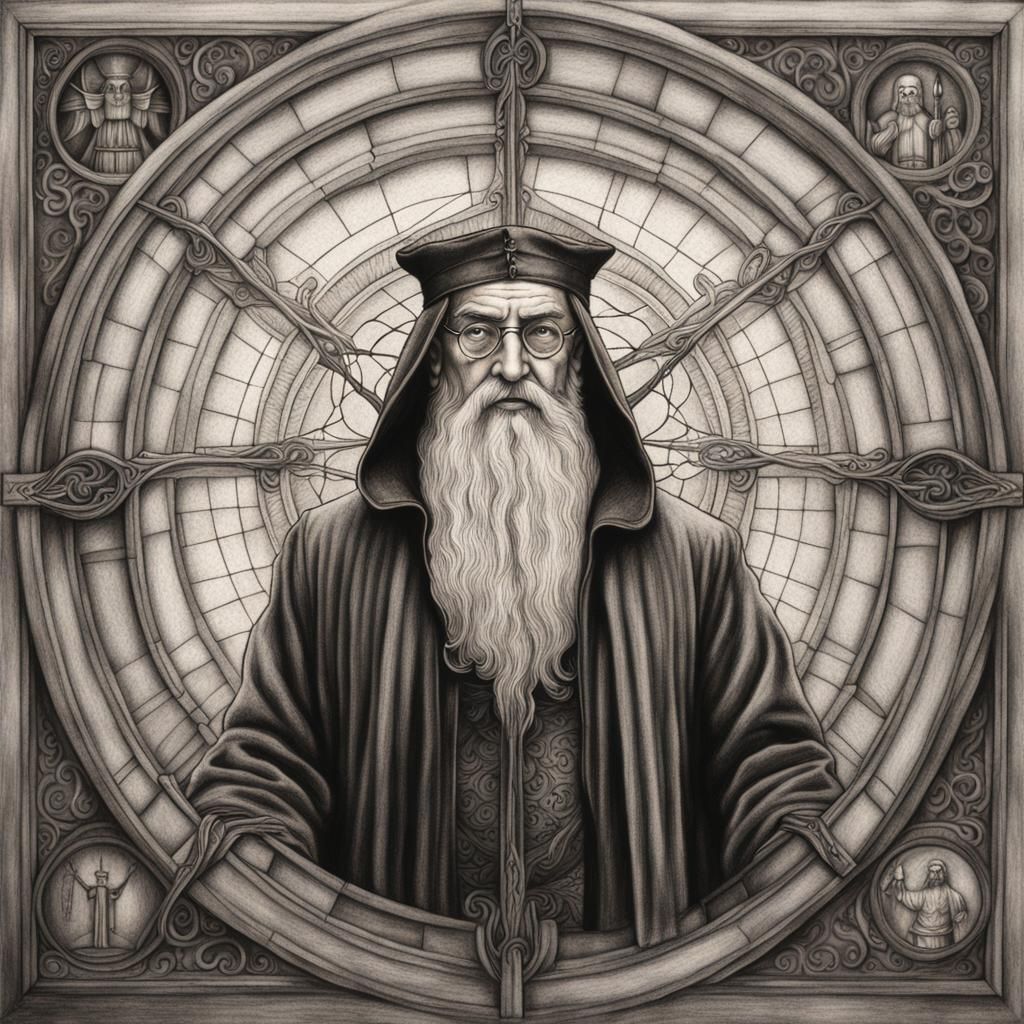 Dumbledore as Vitruvian Man in Gothic Setting
