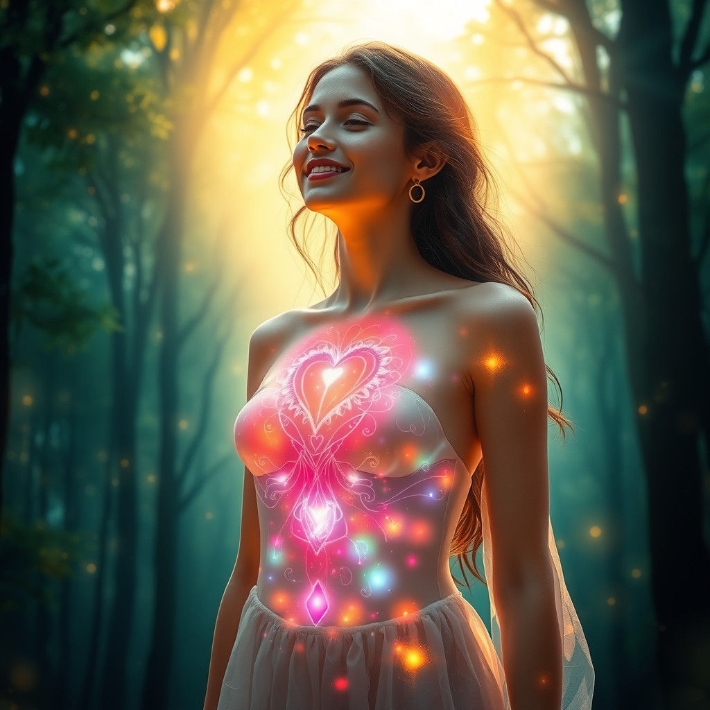 Ethereal Woman in Mystical Forest of Love