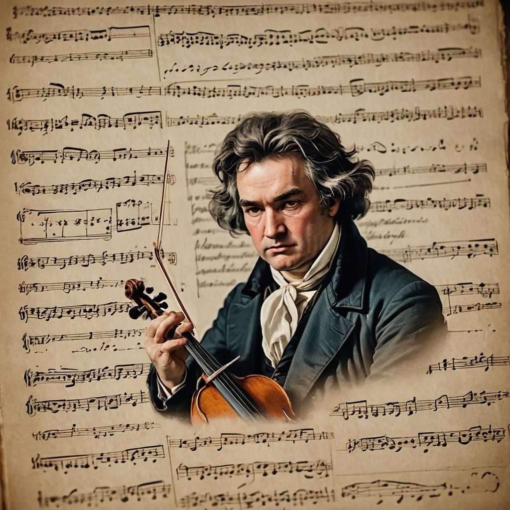Beethoven Holding Manuscript in Elegant Study