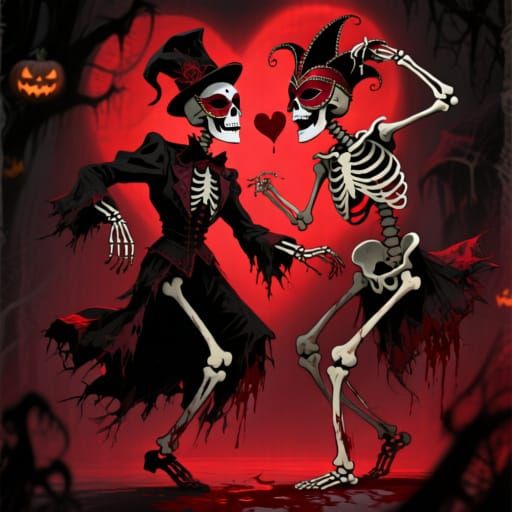 Dancing Skeletons in Masquerade Masks