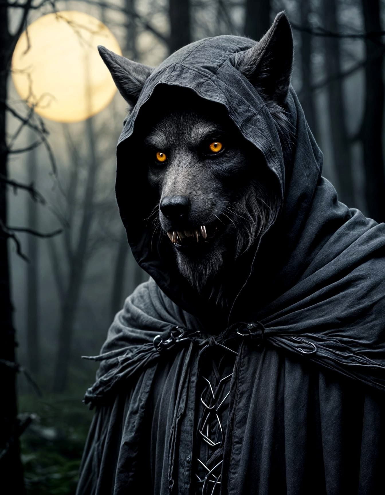 Hooded Werewolf in Misty Forest