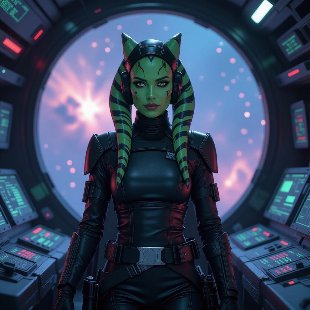 Twi'lek Bounty Hunter in Spaceship Cockpit